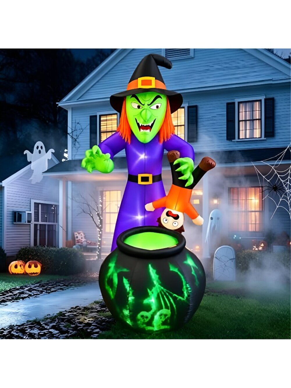 SEASONBLOW 6 FT Halloween Inflatables Witch with Child Outdoor Decorations